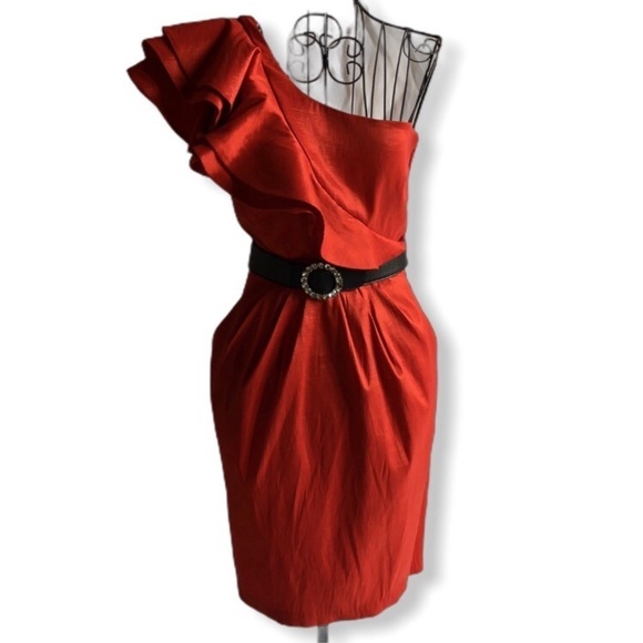 City Studio One Shoulder Belted Dress Red Junior Size 7 NEW - Picture 1 of 8